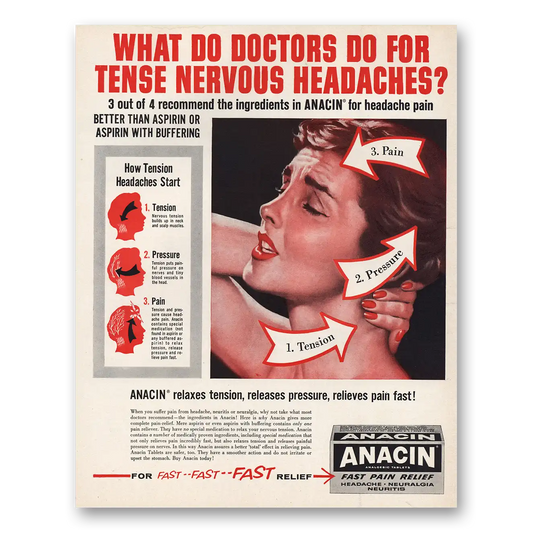 1960 Anacin What Doctors Do for Tense Nervous Headaches Vintage Magazine Print Ad