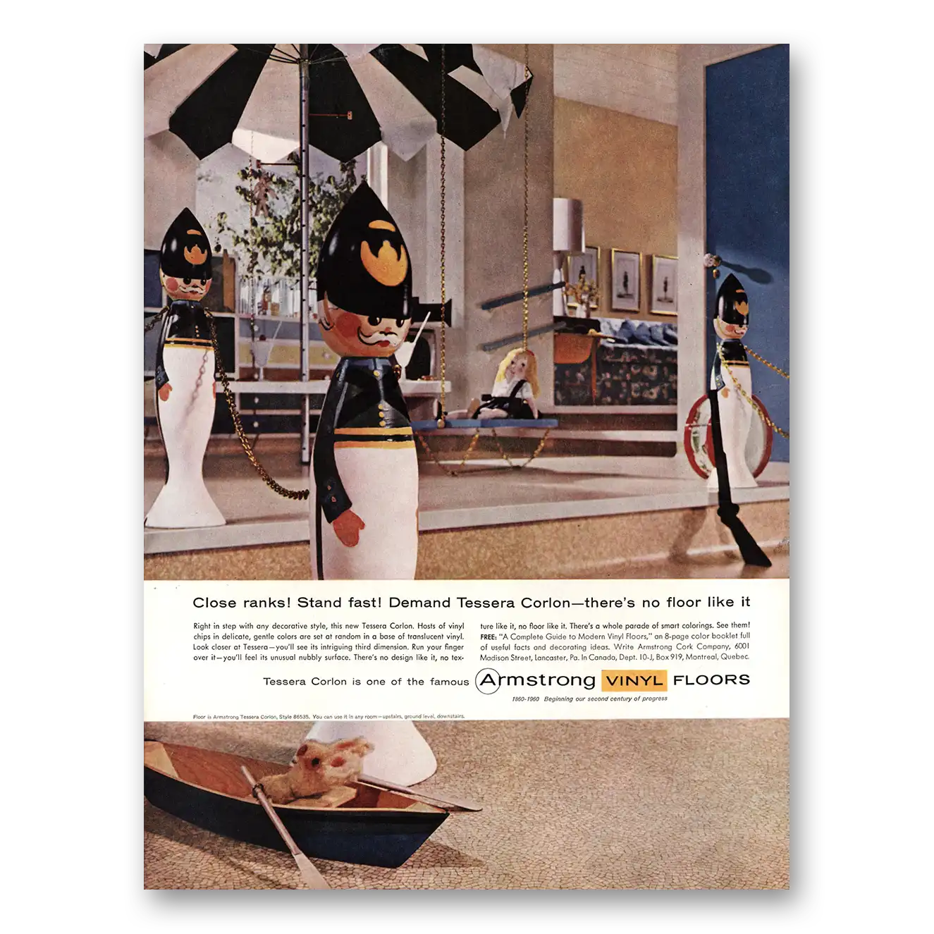 1960 Armstrong Vinyl Floors Tessera Corlon Close Ranks Stand Fast Vintage Magazine Print Ad