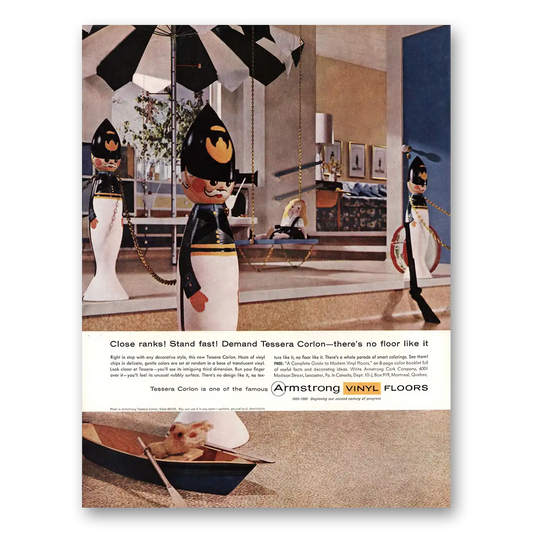 1960 Armstrong Vinyl Floors Tessera Corlon Close Ranks Stand Fast Vintage Magazine Print Ad