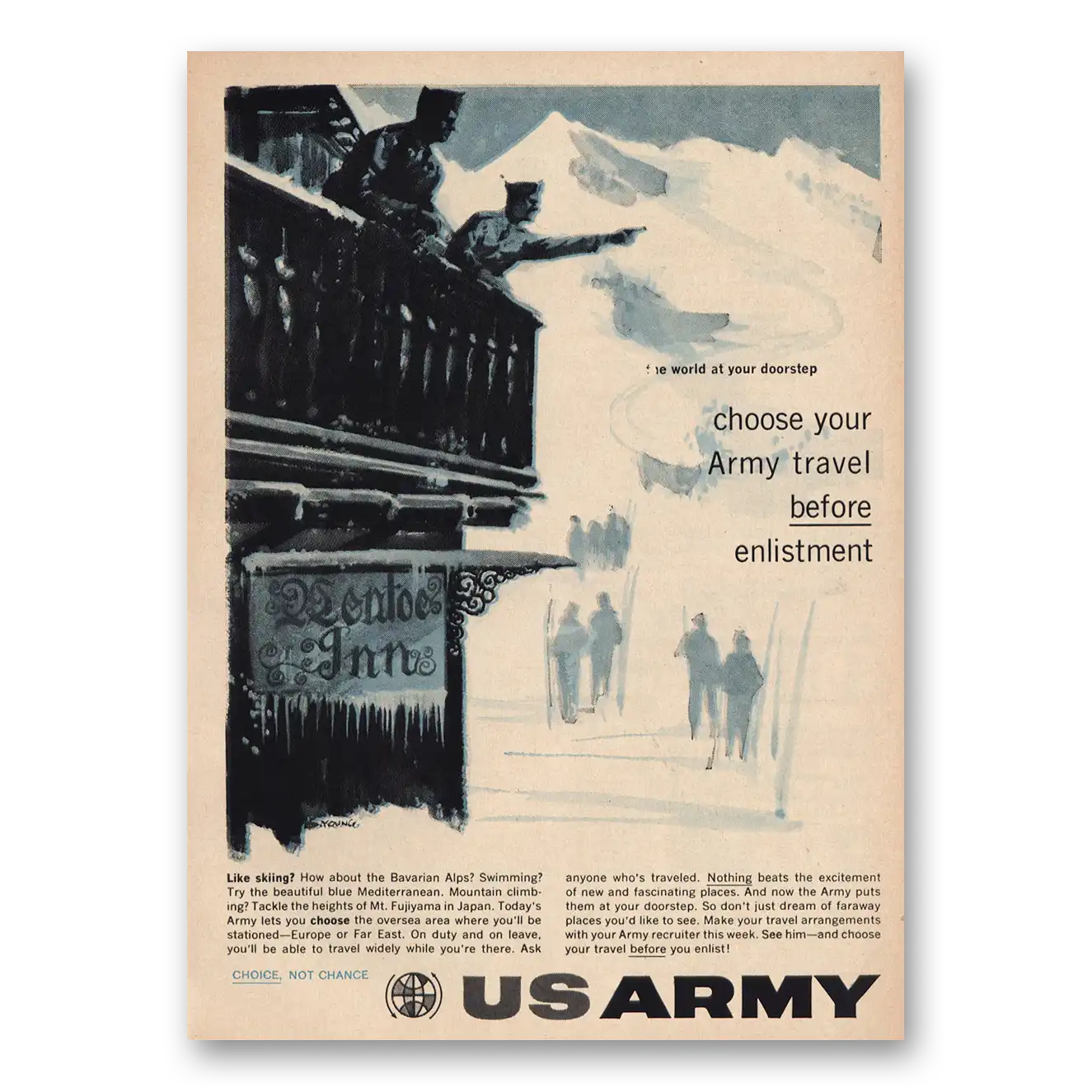 1960 US Army Choose Army Travel Before Enlistment Vintage Magazine Print Ad