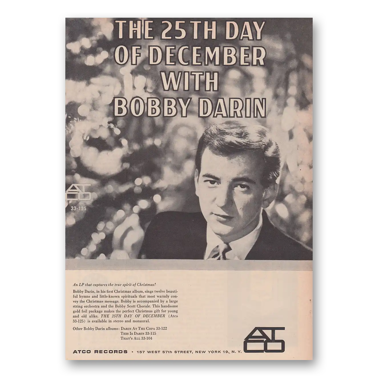 1960 Bobby Darin Promo 25th Day of December With Bobby Darin Vintage Magazine Print Ad