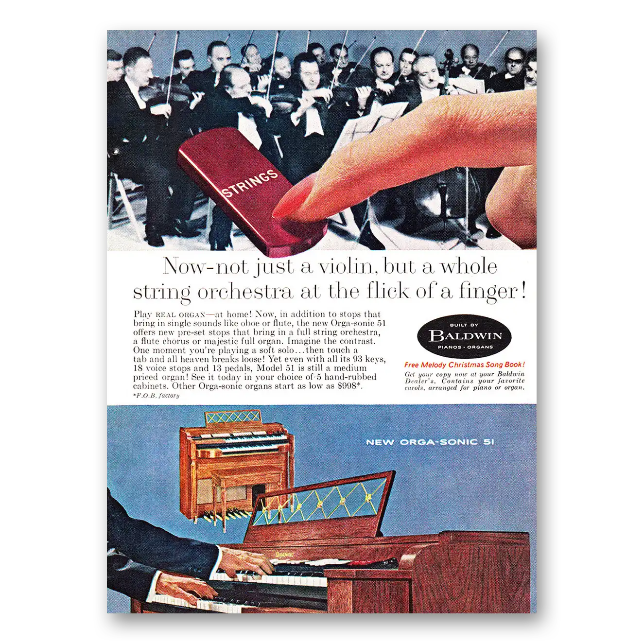 1960 Baldwin Piano Not Just a Violin Vintage Magazine Print Ad