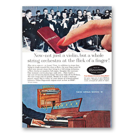 1960 Baldwin Piano Not Just a Violin Vintage Magazine Print Ad