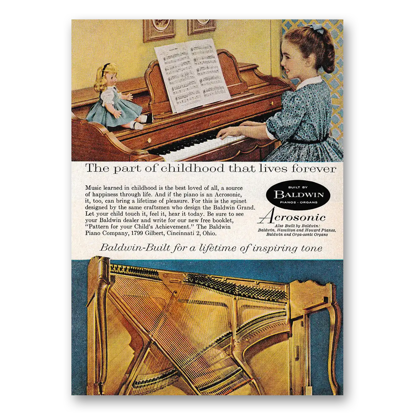 1960 Baldwin Piano Part of Childhood That Lives Forever Vintage Magazine Print Ad