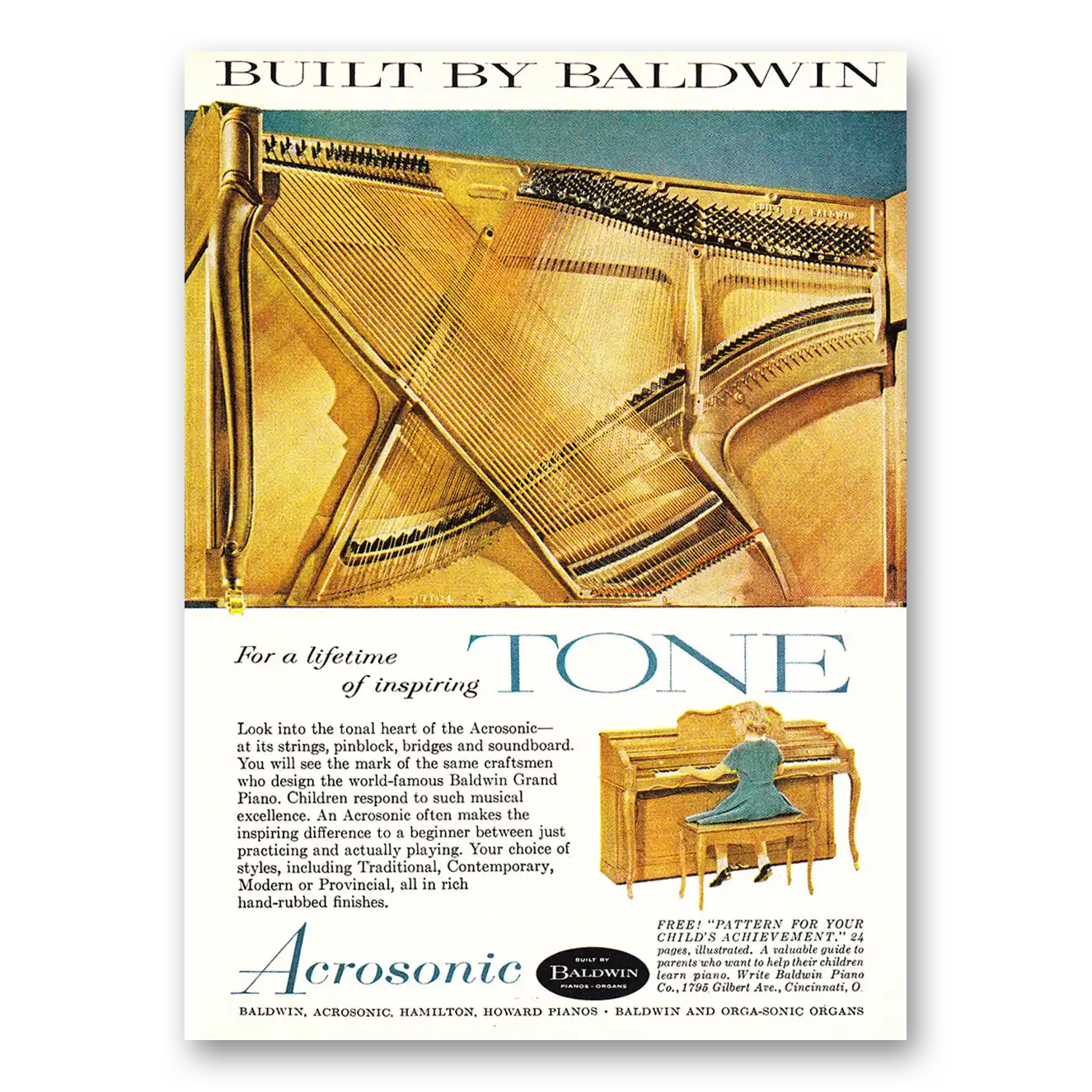 1960 Baldwin Piano Acrosonic Inspiring Tone Vintage Magazine Print Ad