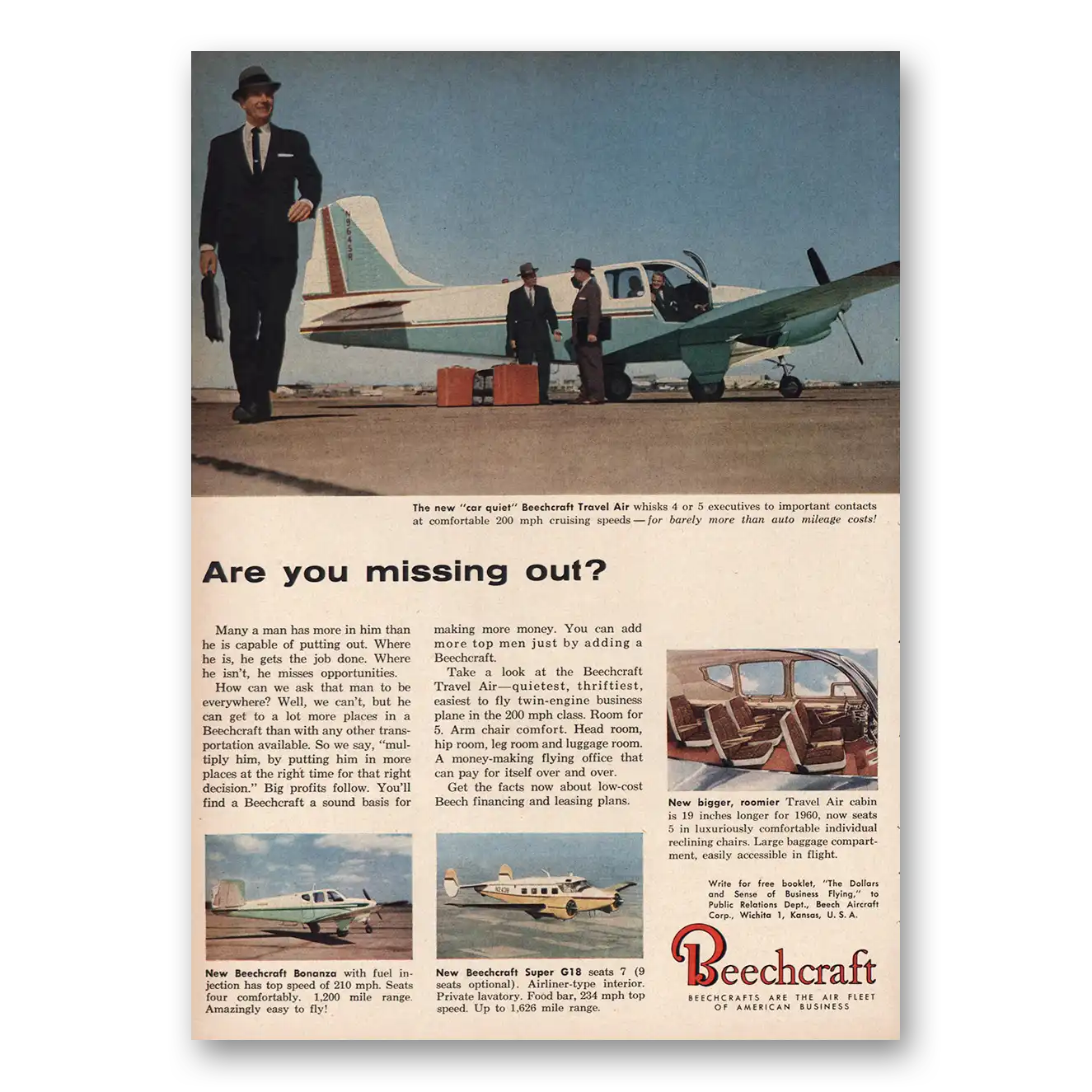 1960 Beechcraft Bonanza Travel Air Are You Missing Out Vintage Magazine Print Ad