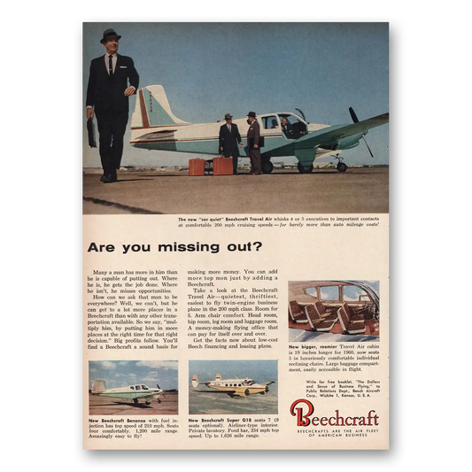 1960 Beechcraft Bonanza Travel Air Are You Missing Out Vintage Magazine Print Ad