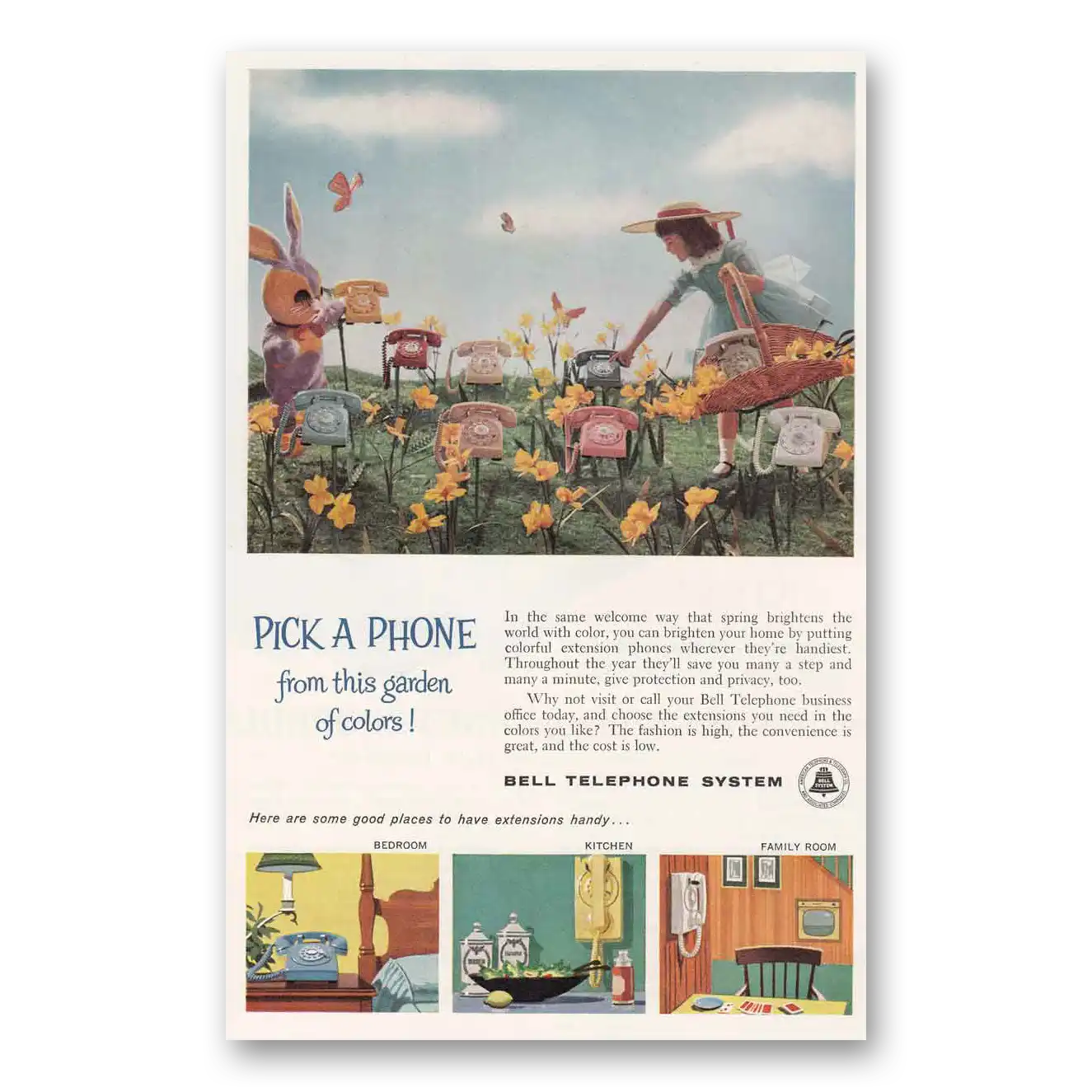 1960 Bell Telephone Pick a Phone from This Garden Vintage Magazine Print Ad