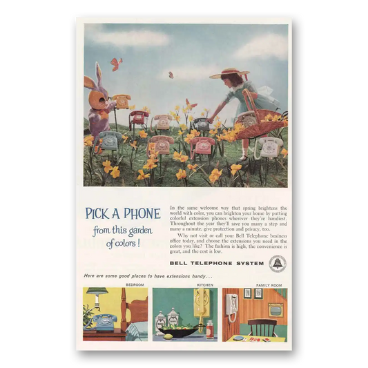 1960 Bell Telephone Pick a Phone from This Garden Vintage Magazine Print Ad