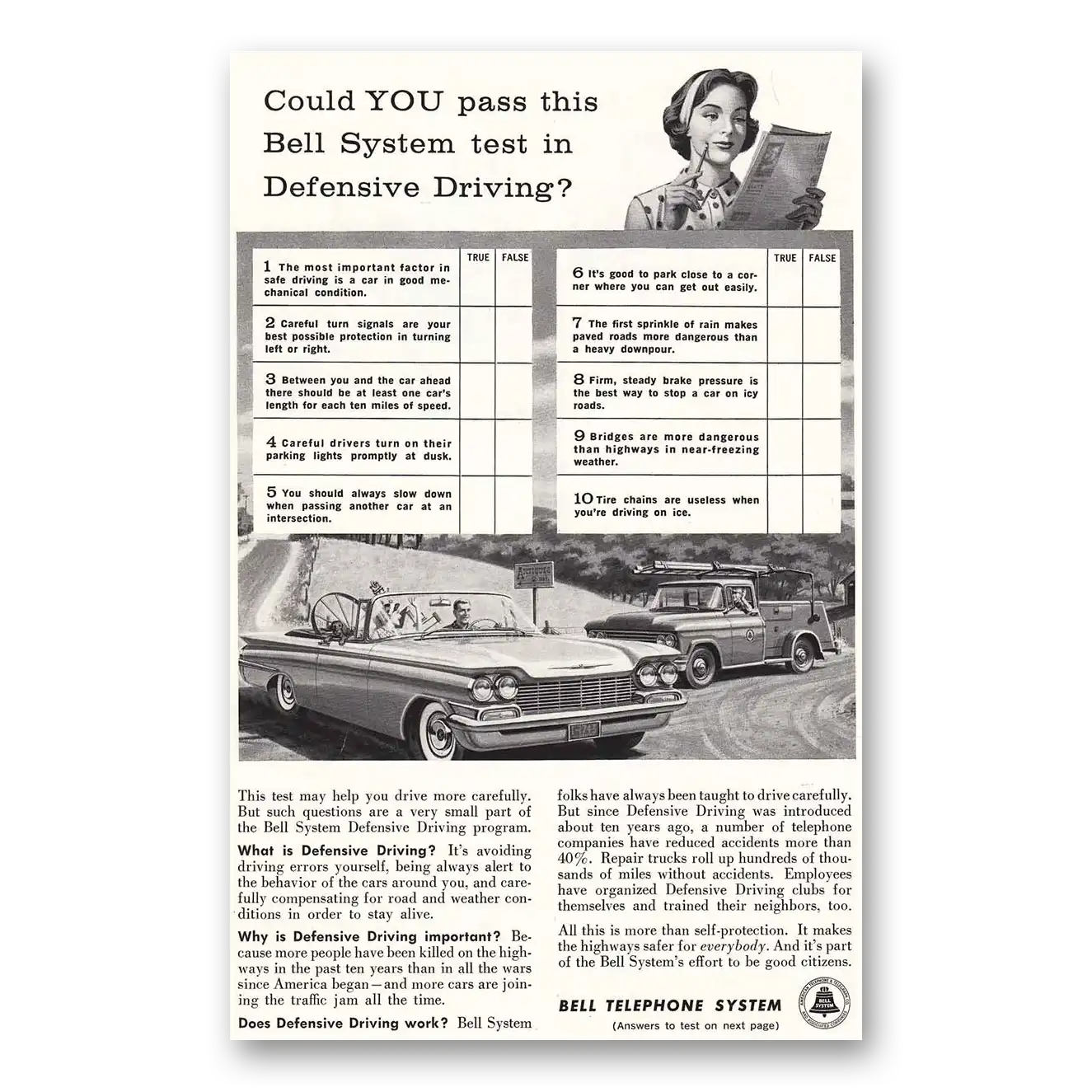 1960 Bell Telephone Defensive Driving Vintage Magazine Print Ad