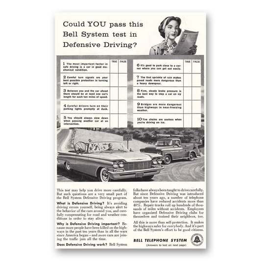 1960 Bell Telephone Defensive Driving Vintage Magazine Print Ad