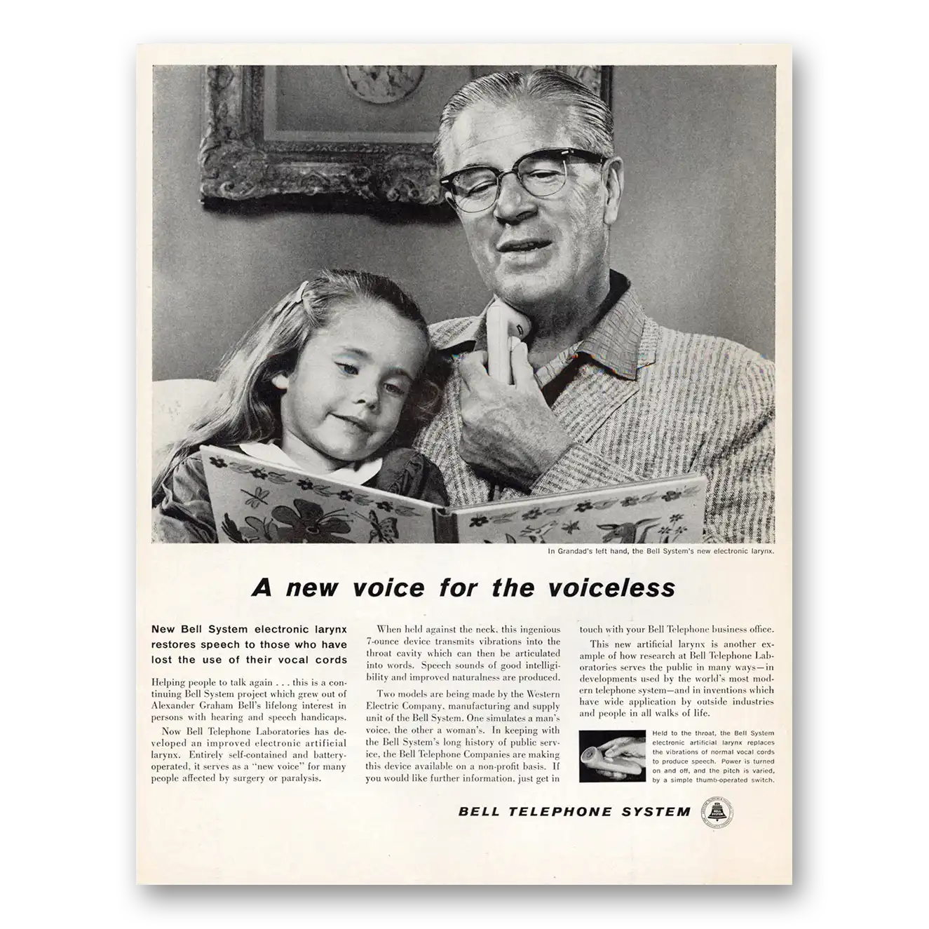 1960 Bell Telephone New Voice for the Voiceless Vintage Magazine Print Ad