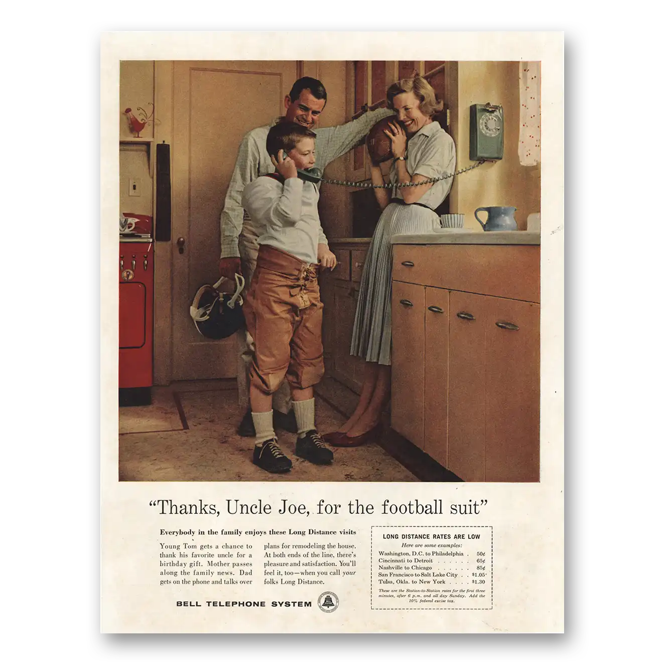 1960 Bell Telephone Thanks Uncle Joe Football Suit Vintage Magazine Print Ad