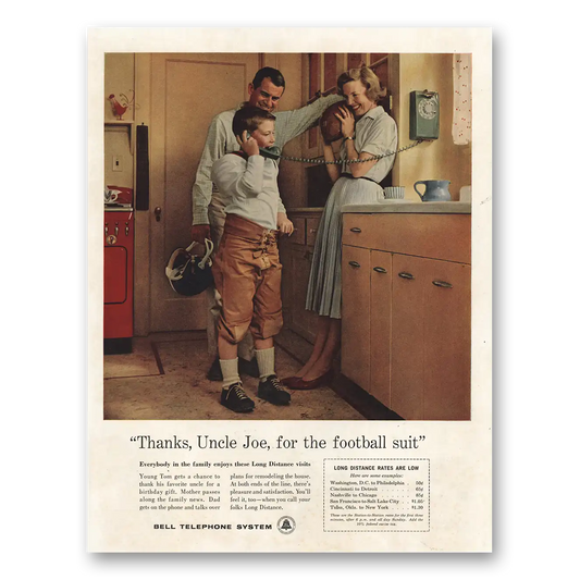 1960 Bell Telephone Thanks Uncle Joe Football Suit Vintage Magazine Print Ad