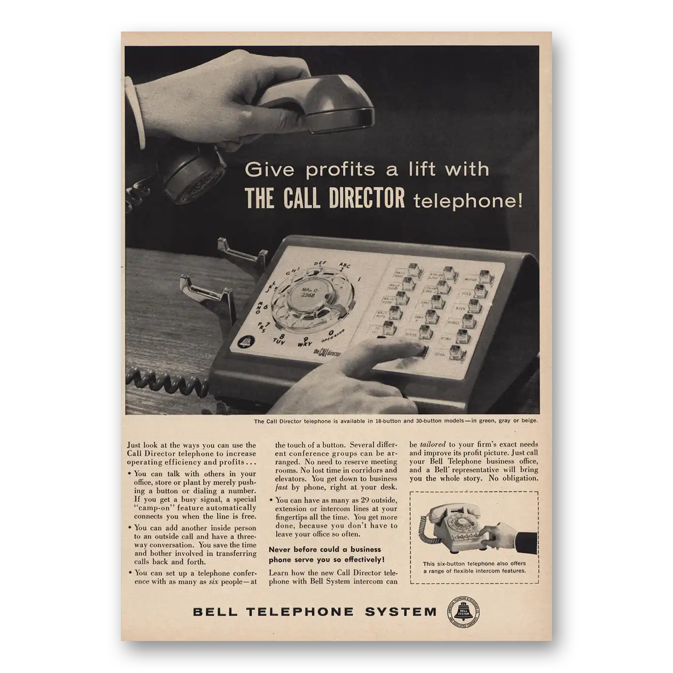 1960 Bell Telephone Call Director Vintage Magazine Print Ad