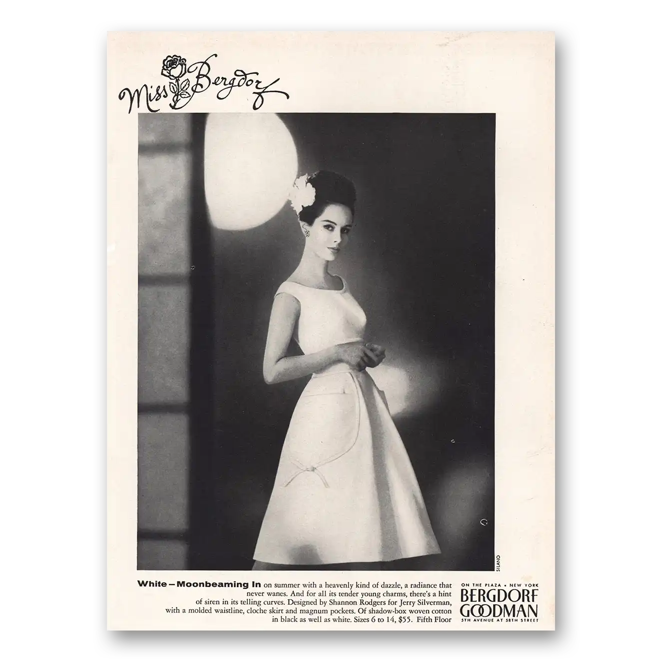 1960 Bergdorf Goodman Miss Bergdorf White Moonbeaming Vintage Magazine Print Ad