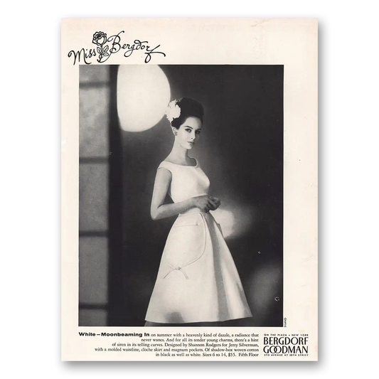 1960 Bergdorf Goodman Miss Bergdorf White Moonbeaming Vintage Magazine Print Ad