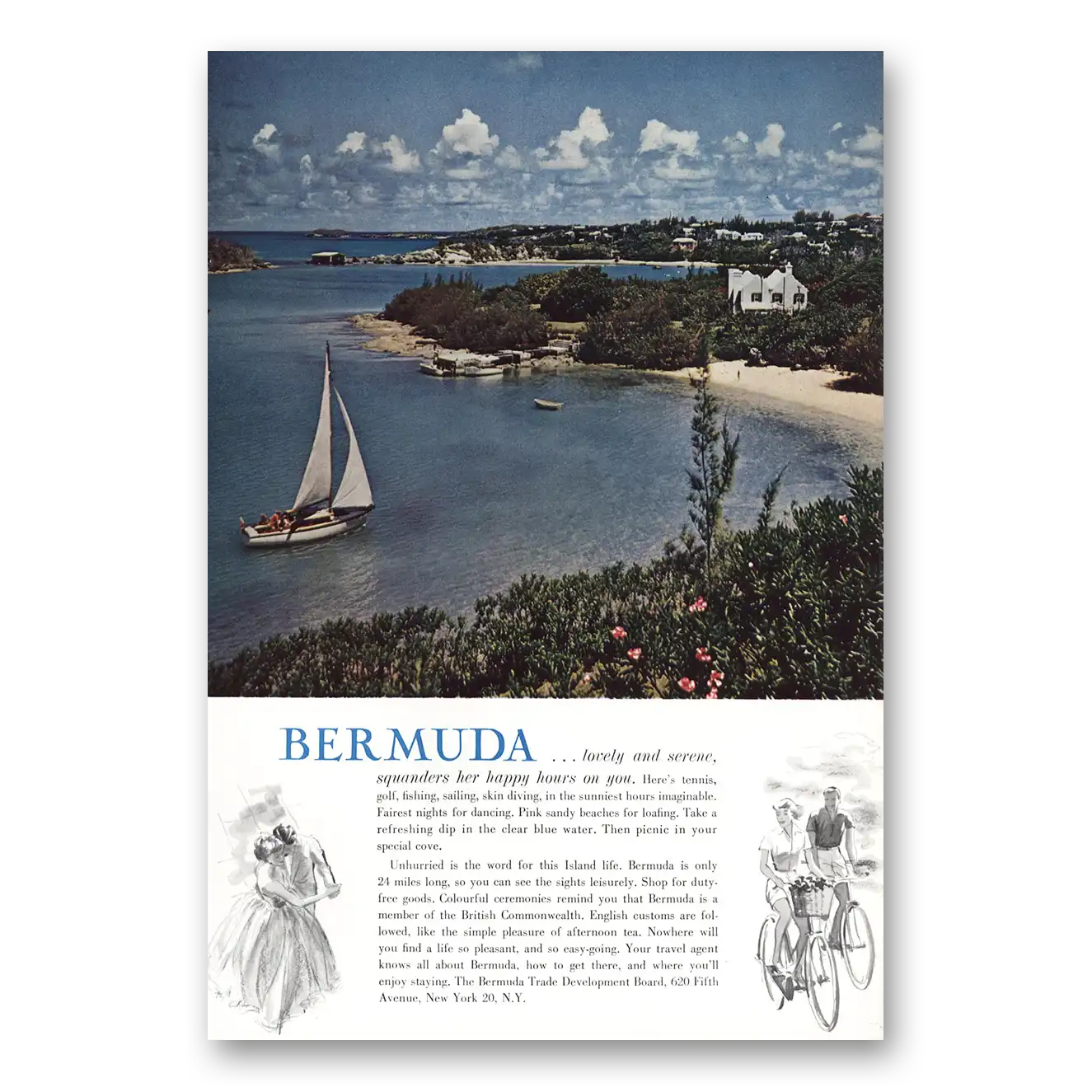 1960 Bermuda Lovely and Serene Vintage Magazine Print Ad