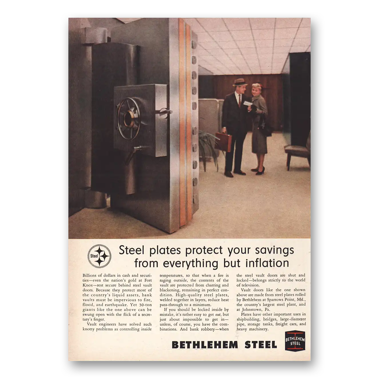 1960 Bethlehem Steel Steel Plates Protect Vintage Magazine Print Ad