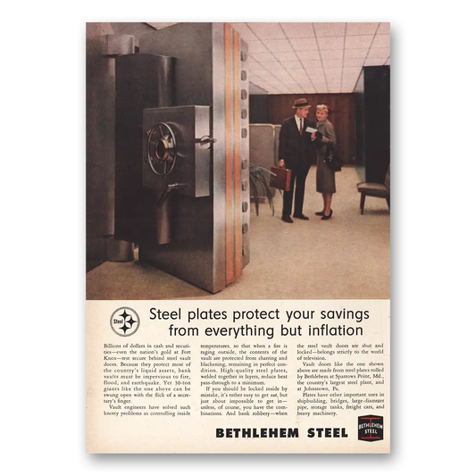 1960 Bethlehem Steel Steel Plates Protect Vintage Magazine Print Ad