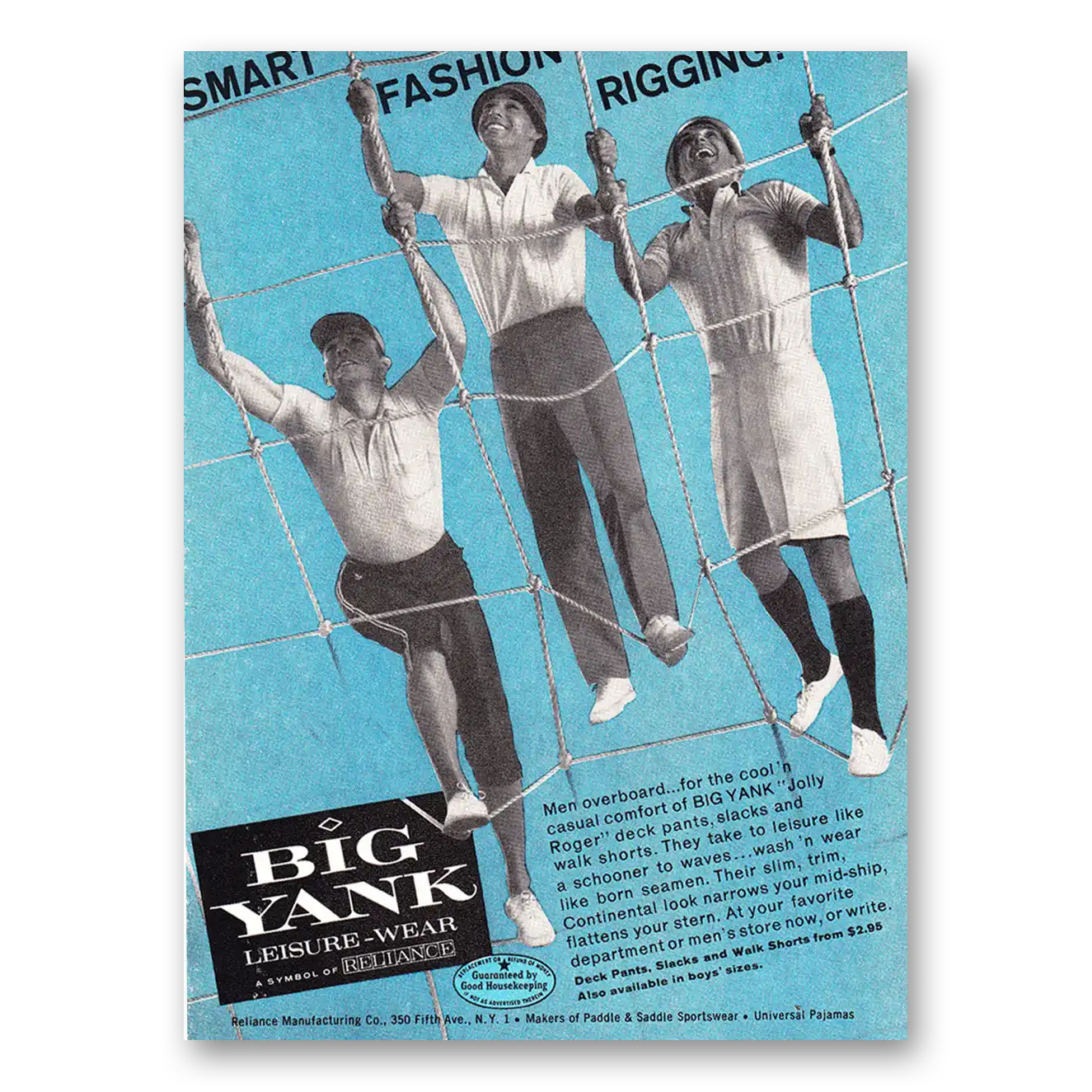 1960 Big Yank Leisure Wear Smart Fashion Rigging Vintage Magazine Print Ad