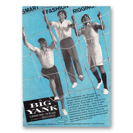 1960 Big Yank Leisure Wear Smart Fashion Rigging Vintage Magazine Print Ad