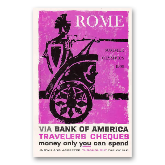 1960 Bank of America Travelers Cheques Rome Summer Olympics Vintage Magazine Print Ad