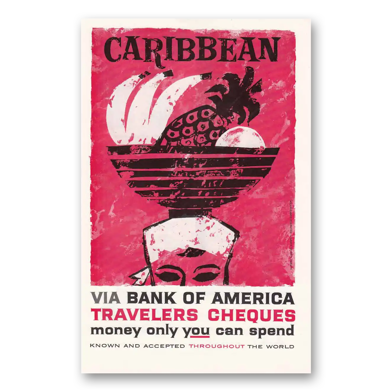 1960 Bank of America Travelers Cheques Caribbean Vintage Magazine Print Ad