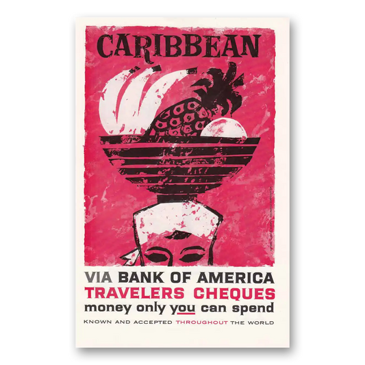 1960 Bank of America Travelers Cheques Caribbean Vintage Magazine Print Ad