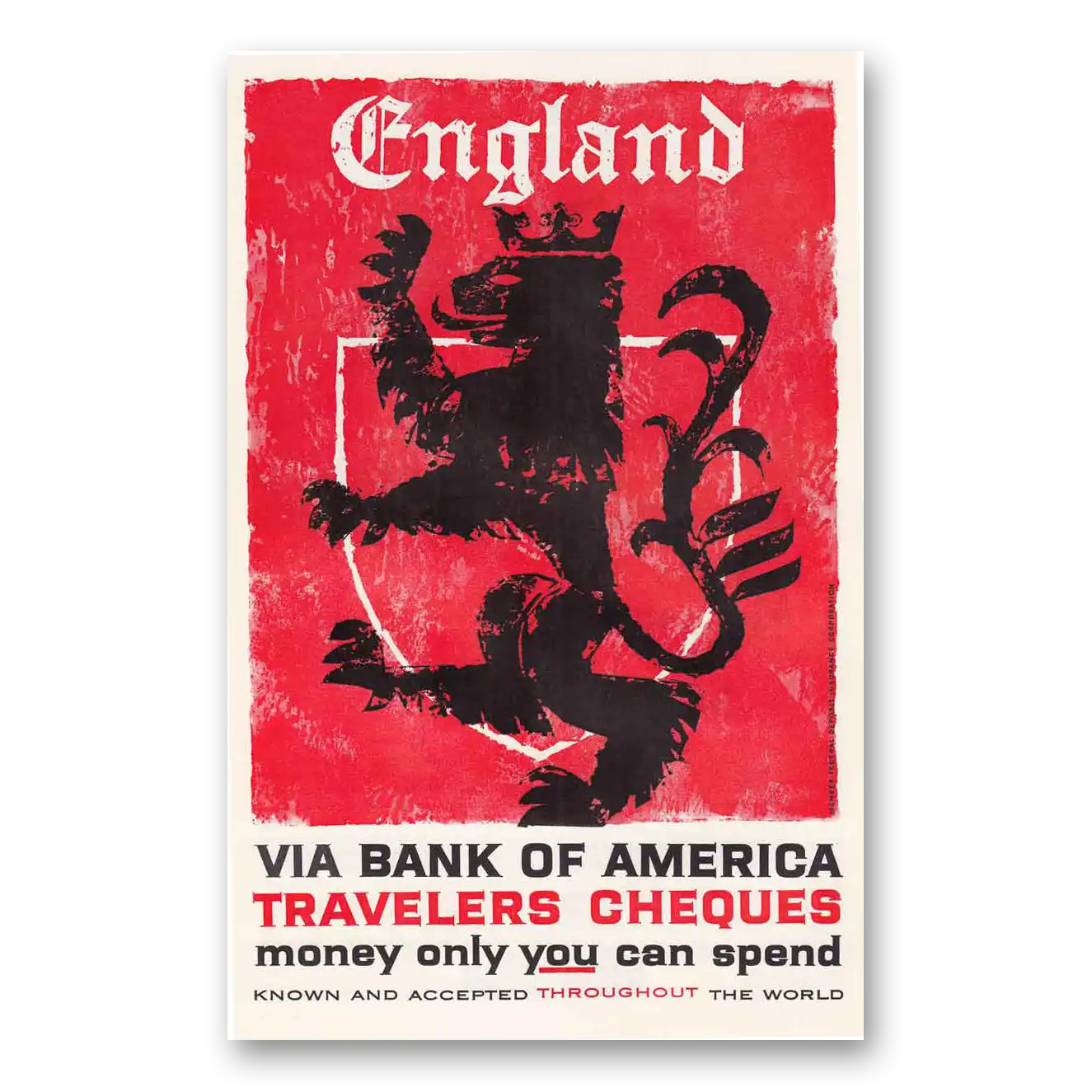 1960 Bank of America Travelers Cheques England Vintage Magazine Print Ad