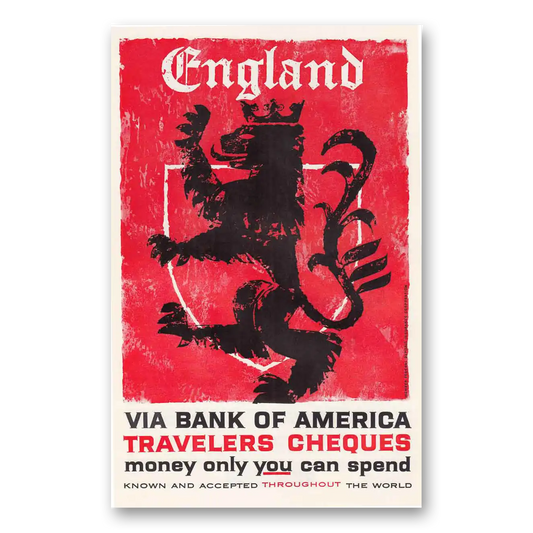 1960 Bank of America Travelers Cheques England Vintage Magazine Print Ad