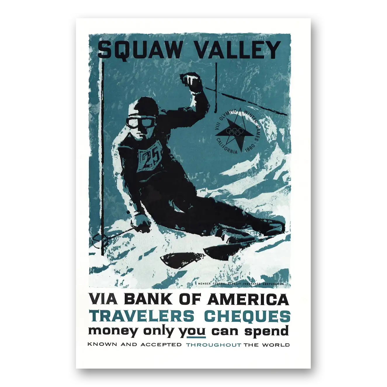 1960 Bank of America Travelers Cheques Squaw Valley Vintage Magazine Print Ad