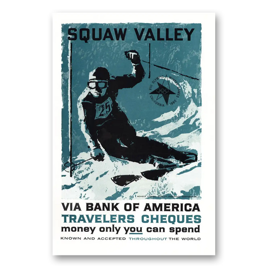 1960 Bank of America Travelers Cheques Squaw Valley Vintage Magazine Print Ad