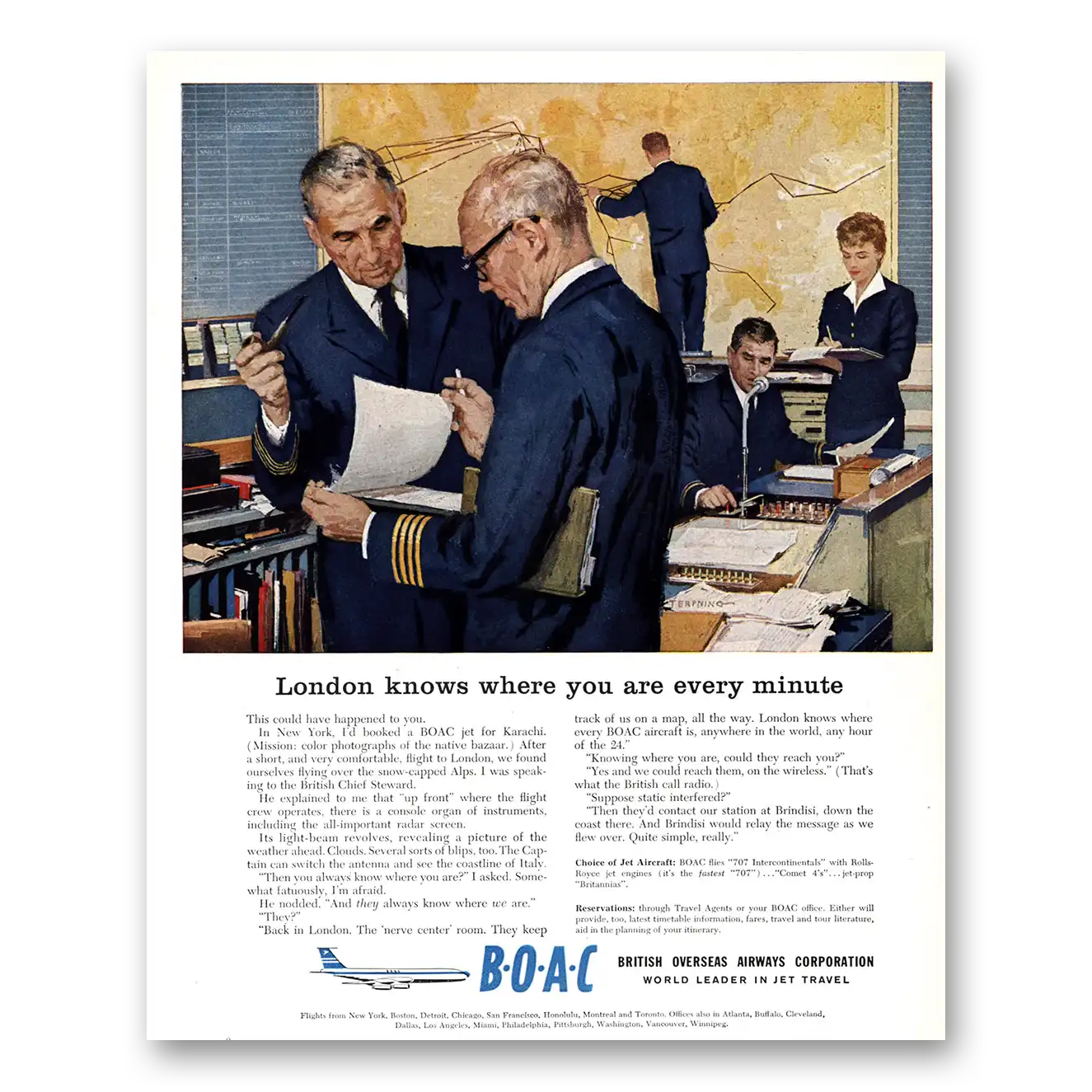 1960 British Airways BOAC London Knows Where You Are Every Minute Vintage Magazine Print Ad