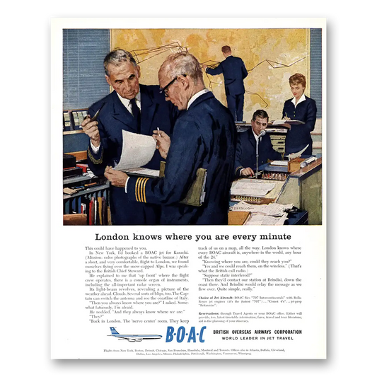 1960 British Airways BOAC London Knows Where You Are Every Minute Vintage Magazine Print Ad