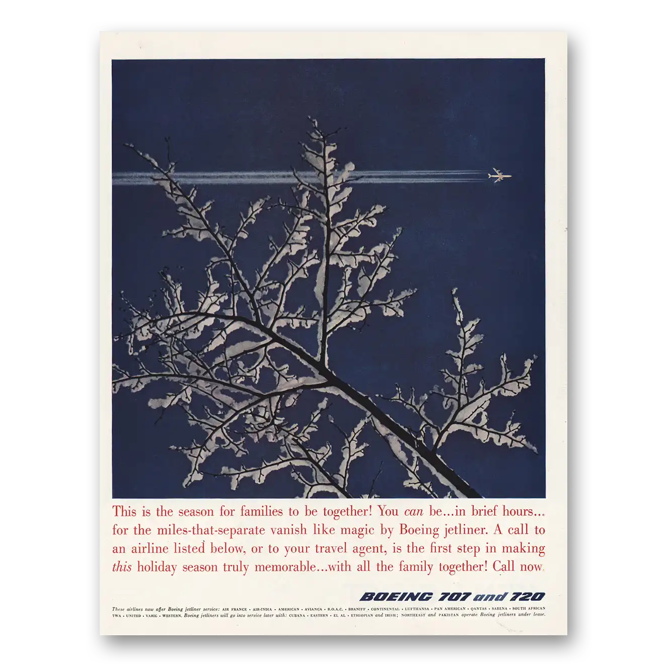 1960 Boeing 707 This is the Season for Families Vintage Magazine Print Ad