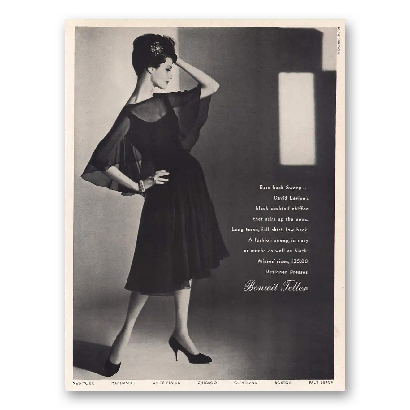 1960 Bonwit Teller Bare Back Sweep David Levine Vintage Magazine Print Ad