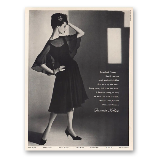 1960 Bonwit Teller Bare Back Sweep David Levine Vintage Magazine Print Ad