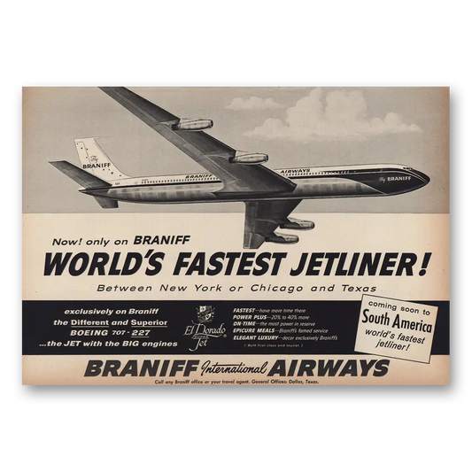 1960 Braniff International Airways Worlds Fastest Jetliner New York or Chicago Vintage Magazine Print Ad