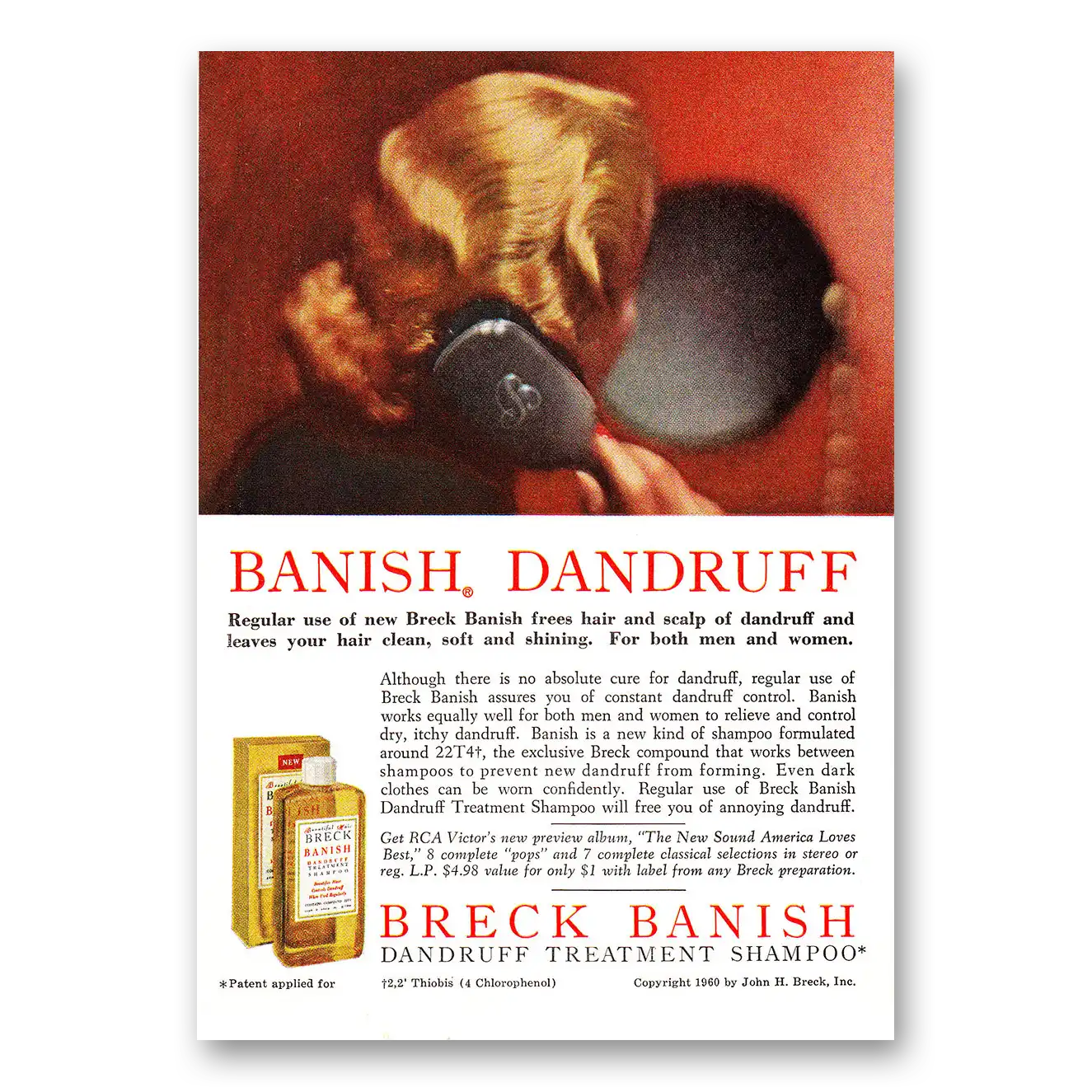 1960 Breck Shampoo Banish Dandruff Shampoo Brush Vintage Magazine Print Ad