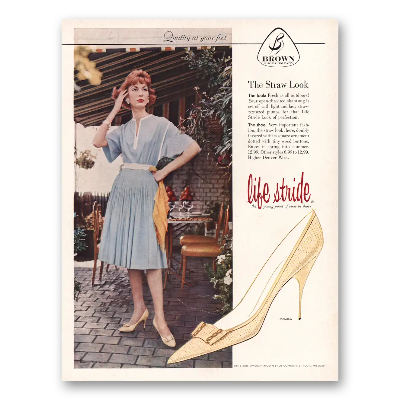 1960 Brown Shoe Company Straw Look Life Stride Vintage Magazine Print Ad