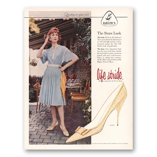 1960 Brown Shoe Company Straw Look Life Stride Vintage Magazine Print Ad