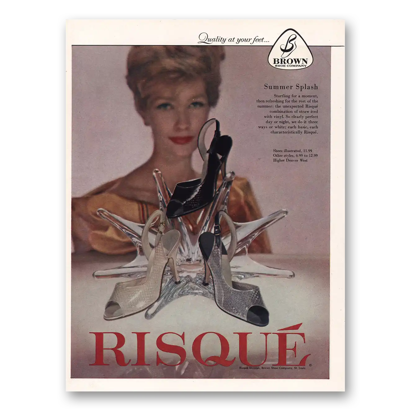 1960 Brown Shoe Company Risque Summer Splash Vintage Magazine Print Ad