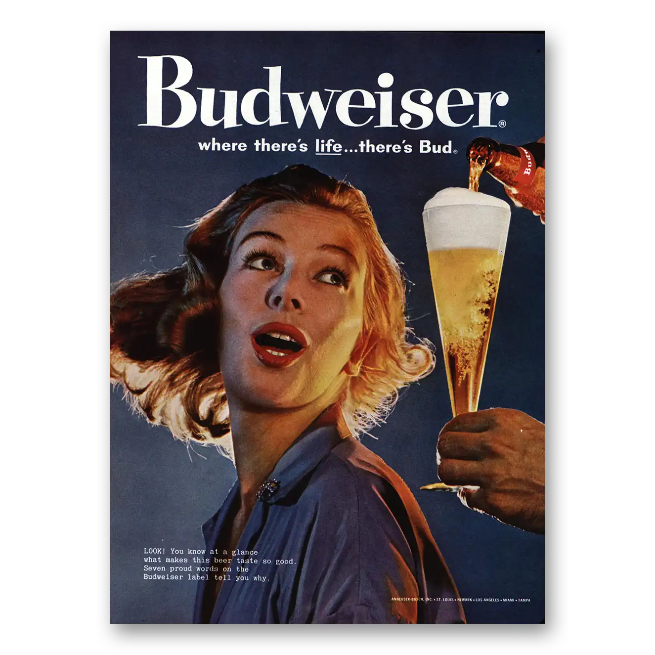 1960 Budweiser Beer You Know At a Glance Vintage Magazine Print Ad