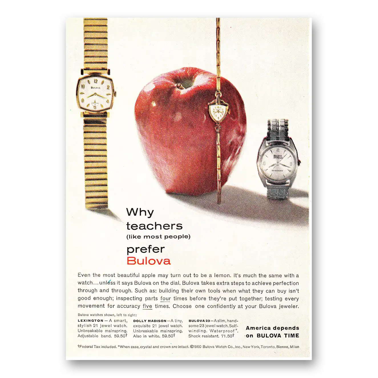 1960 Bulova Watch Why Teachers Prefer Bulova Vintage Magazine Print Ad