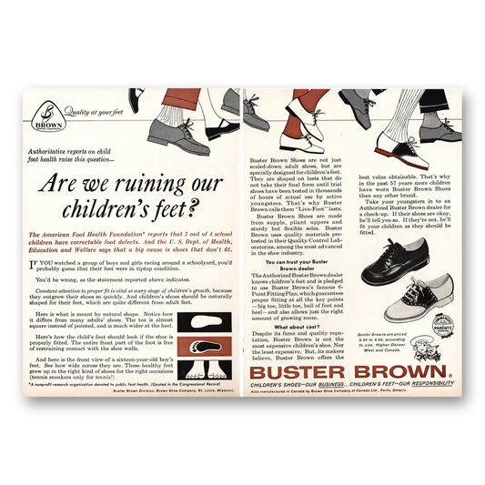 1960 Buster Brown Are We Ruining Our Childrens Feet Vintage Magazine Print Ad