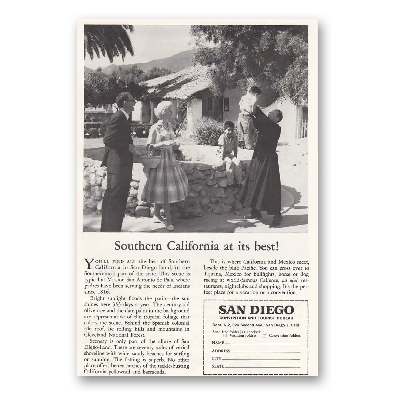 1960 San Diego California Mission San Antonio de Pala Vintage Magazine Print Ad