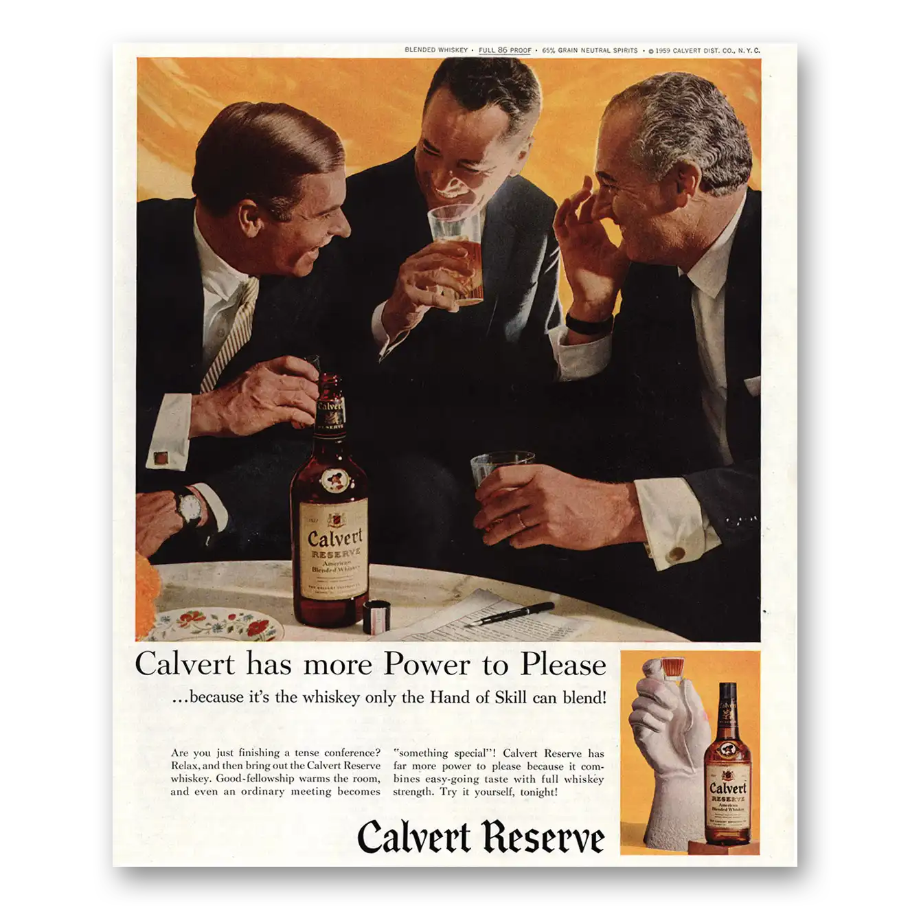 1960 Calvert Reserve More Power to Please Vintage Magazine Print Ad