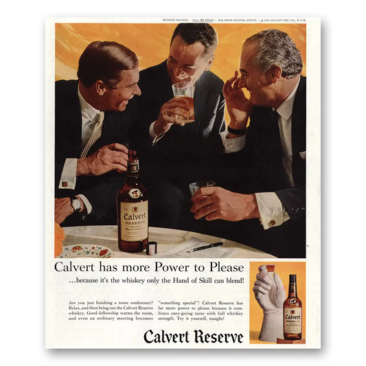 1960 Calvert Reserve More Power to Please Vintage Magazine Print Ad