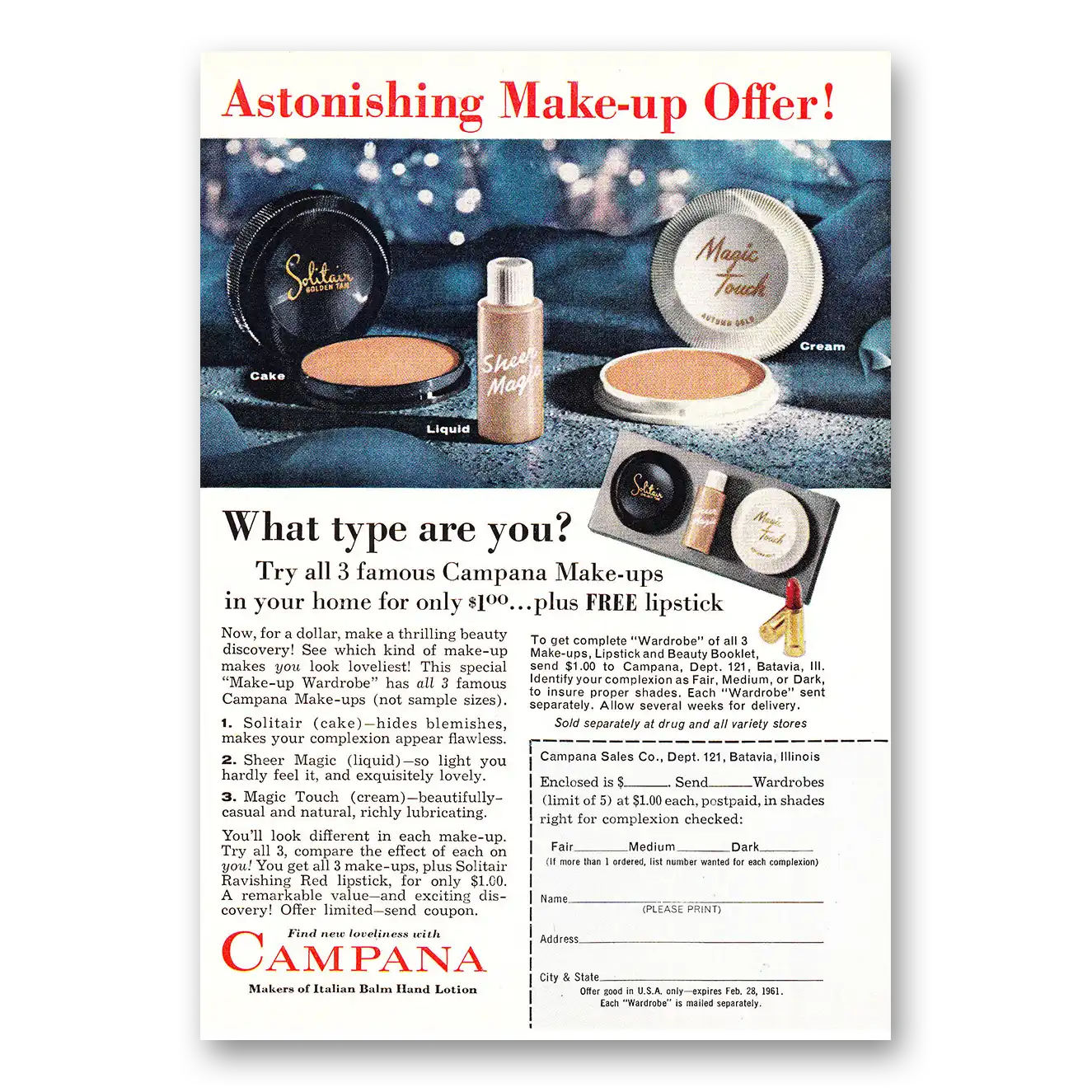 1960 Campana Make Up Astonishing Make Up Offer Vintage Magazine Print Ad